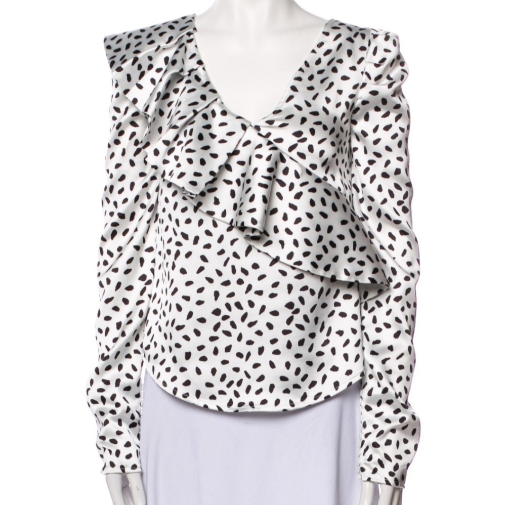 Animal Print V-neck Stylish Black and White Women's Top From Self-Portrait